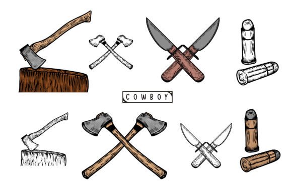 Cowboy Axe and Knife Hand Drawn Vector Review for Real Projects