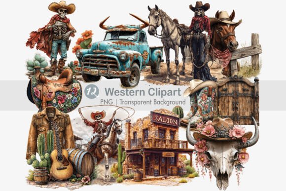 Wild West Clipart PNGs for Real Embroidery Projects